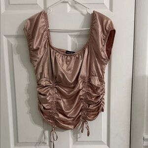 Almost Famous Blush Ruched Satin Blouse
